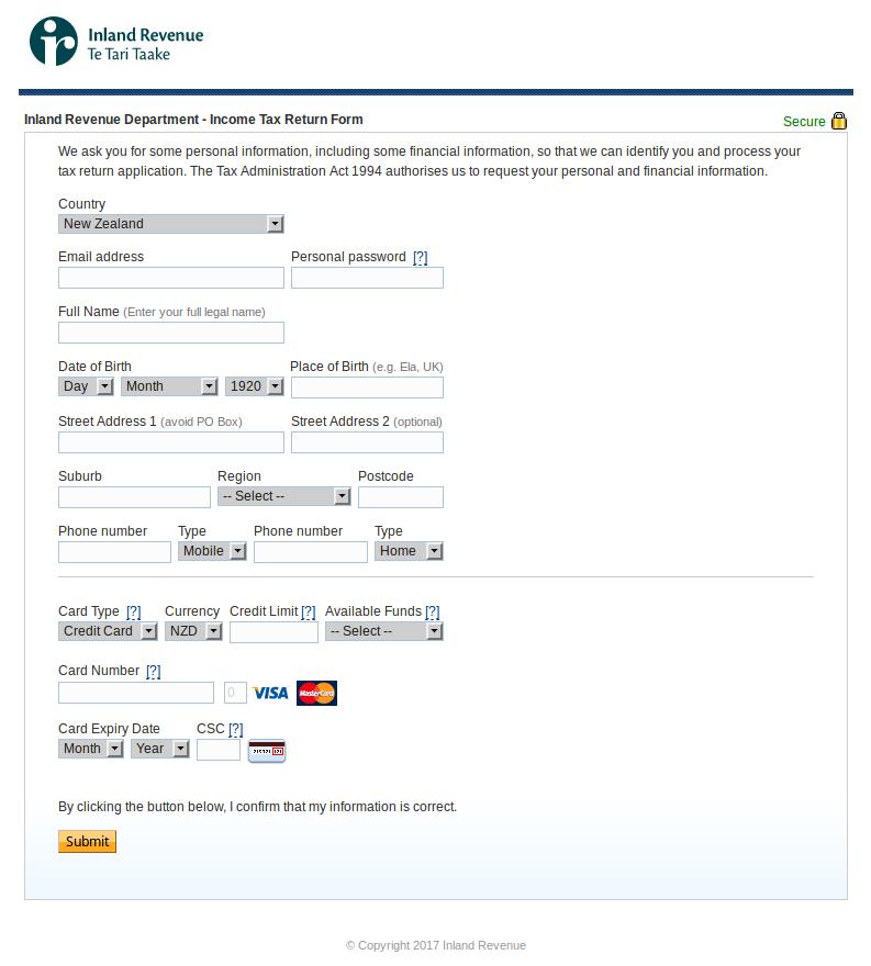 2017 IRD phishing form